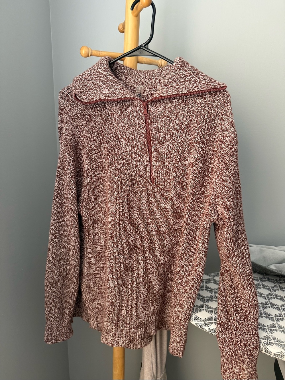 Lou & Grey Marled Knit Half-Zip Sweater in Rust and Cream